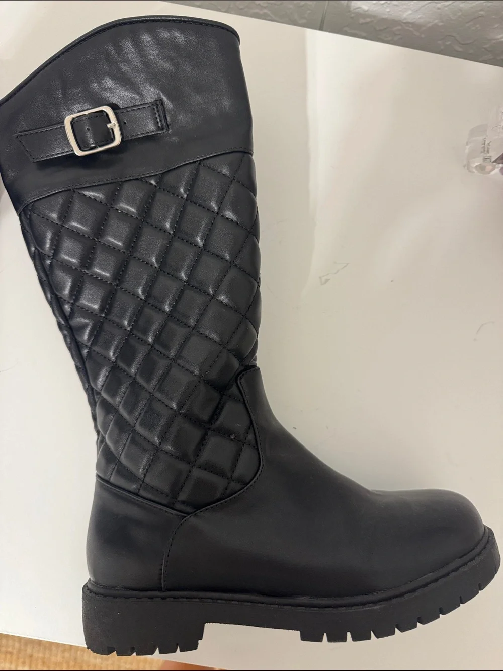 Kids Quilted Black Knee Boots with Buckle 13
